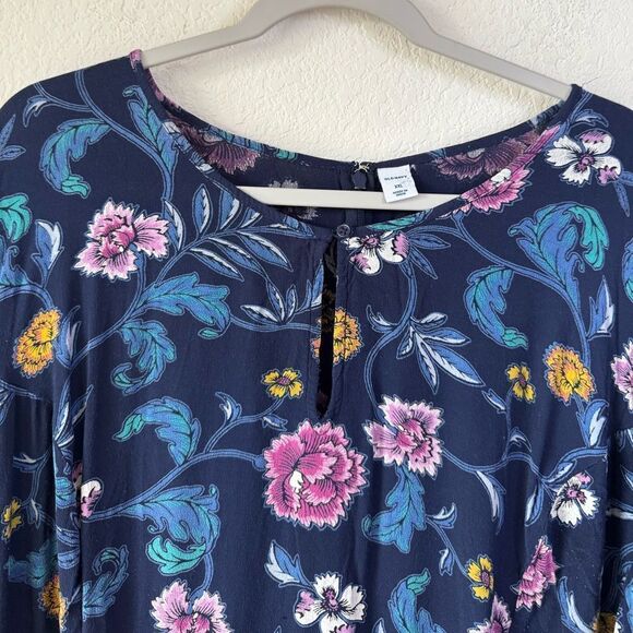 Old Navy Blue Floral Print Puff Sleeve Keyhole Dress Women’s Sz XXL Feminine - Picture 4 of 9